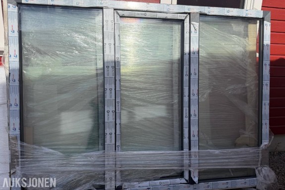 2 stk Drutex vinduer - Ca 240 x 175 cm - 3 glassfelt - Åpningsfelt