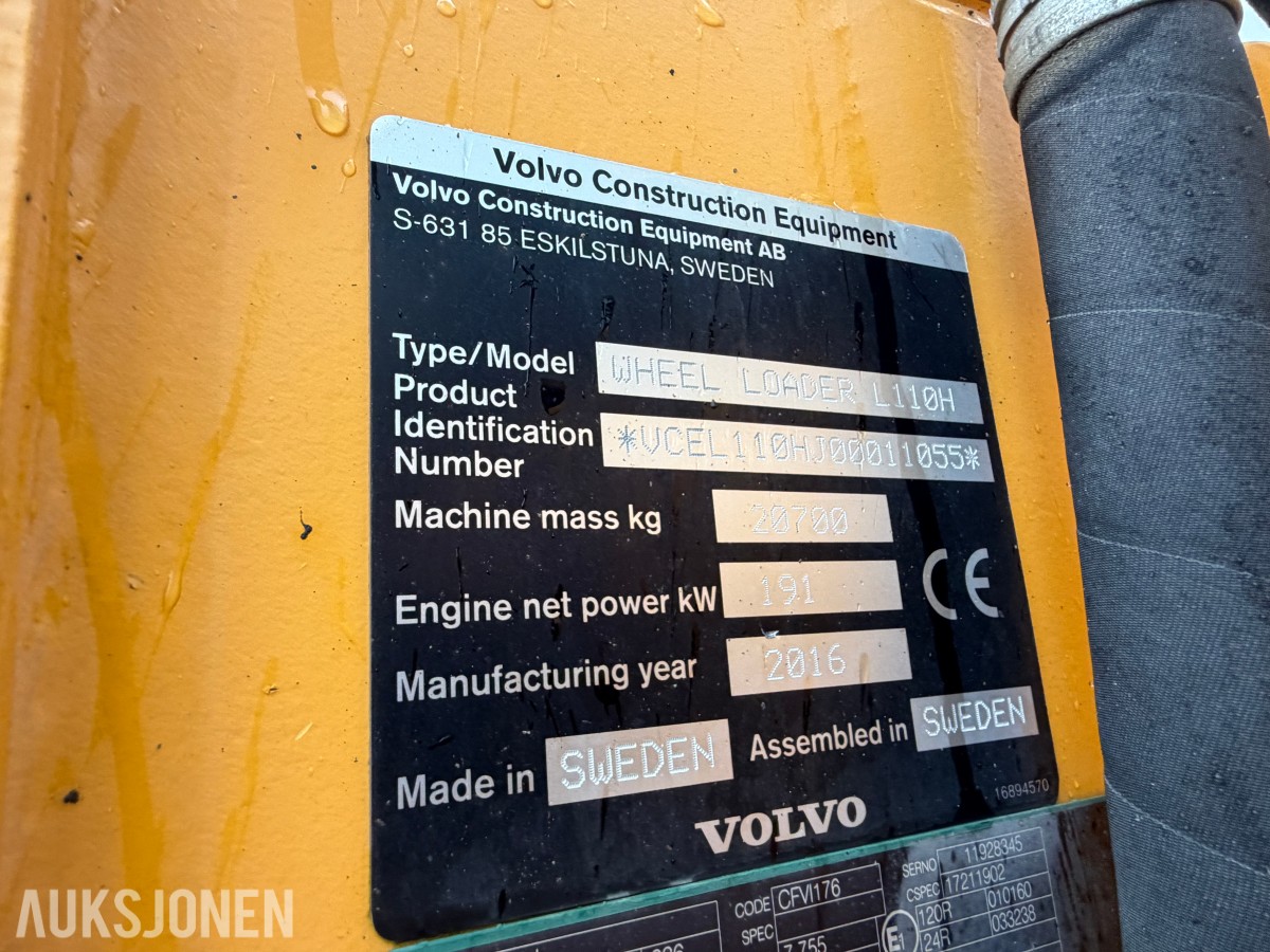 2016 Volvo Hjullaster L110H - 7990 Timer