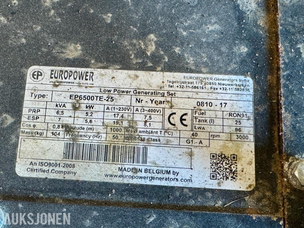 Europower EP6500TE-25 bensinaggregat – Timer: 336