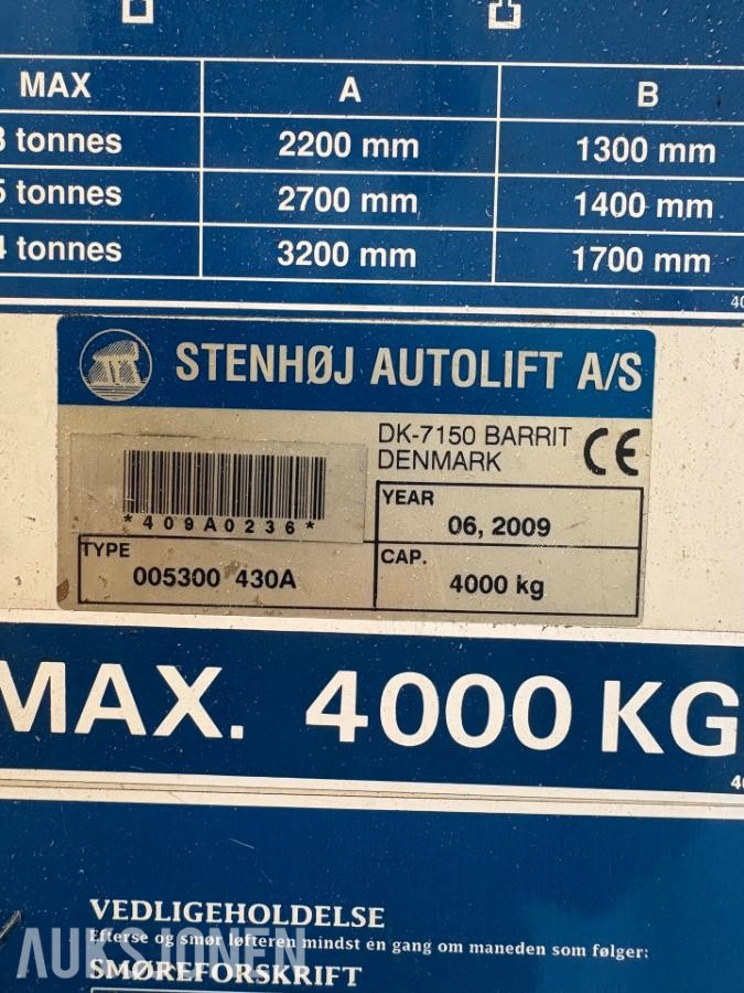 2009 Stenhøj Major 4000kg løftebukk