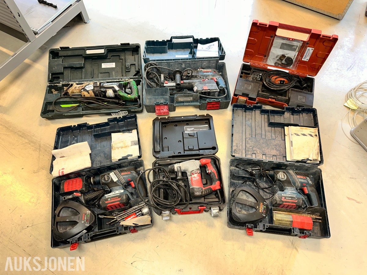 Bosch, Milwaukee, Hitachi og Fein 6 elektroverktøy