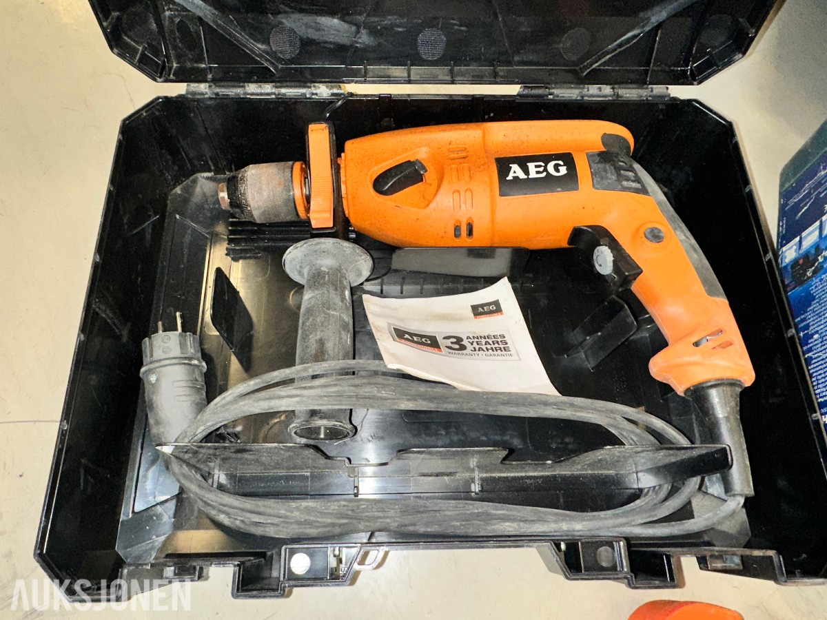 Bosch, Metabo, AEG og Hilti elektroverktøy med pipesett og tilbehør