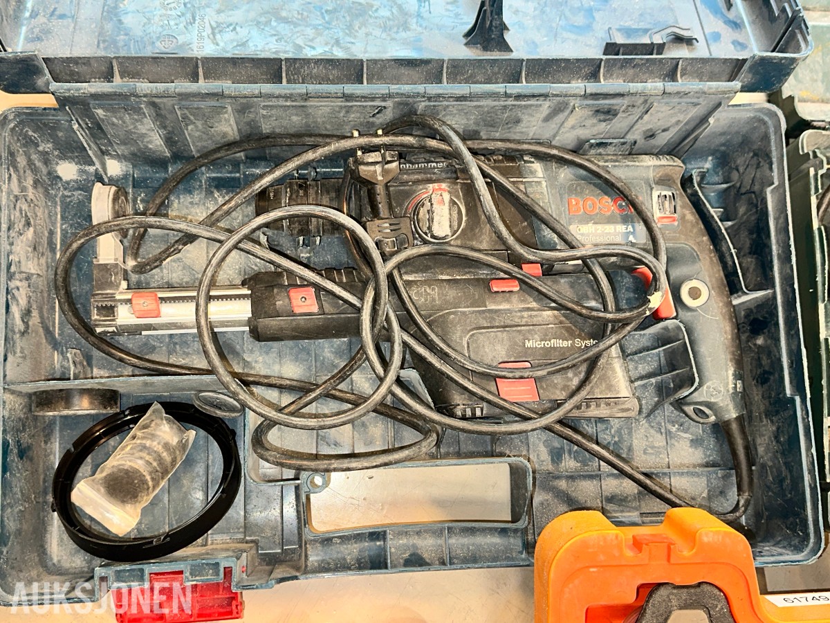 Bosch, Metabo, AEG og Hilti elektroverktøy med pipesett og tilbehør