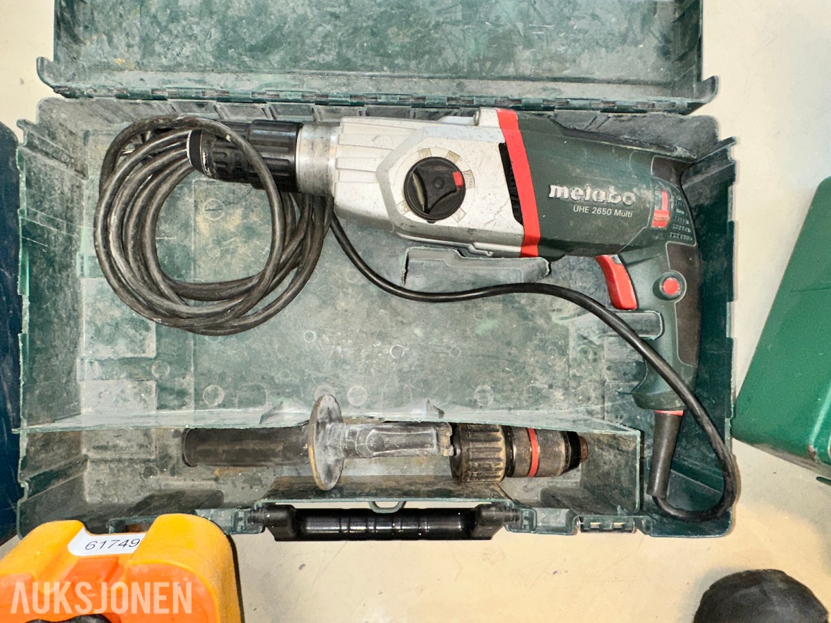 Bosch, Metabo, AEG og Hilti elektroverktøy med pipesett og tilbehør