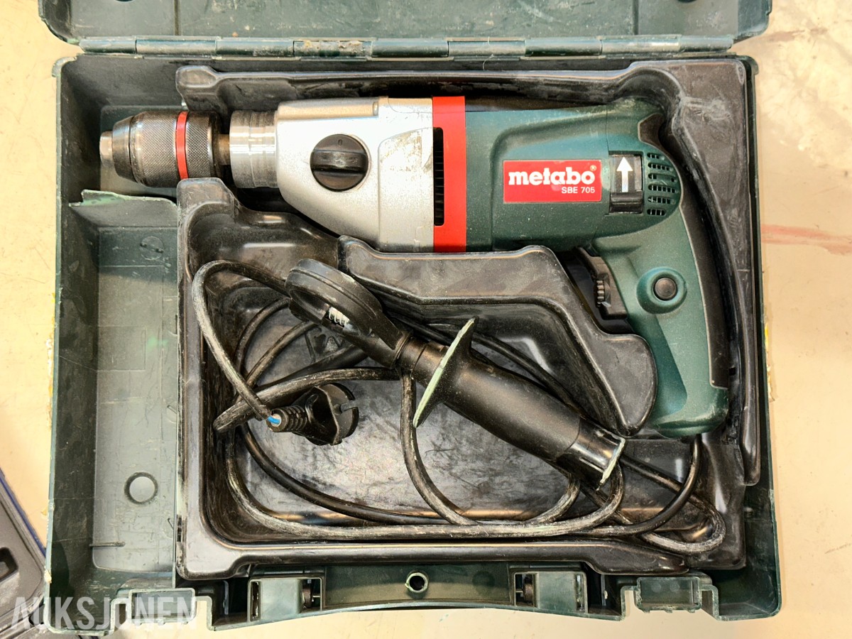 Bosch, Metabo, AEG og Hilti elektroverktøy med pipesett og tilbehør