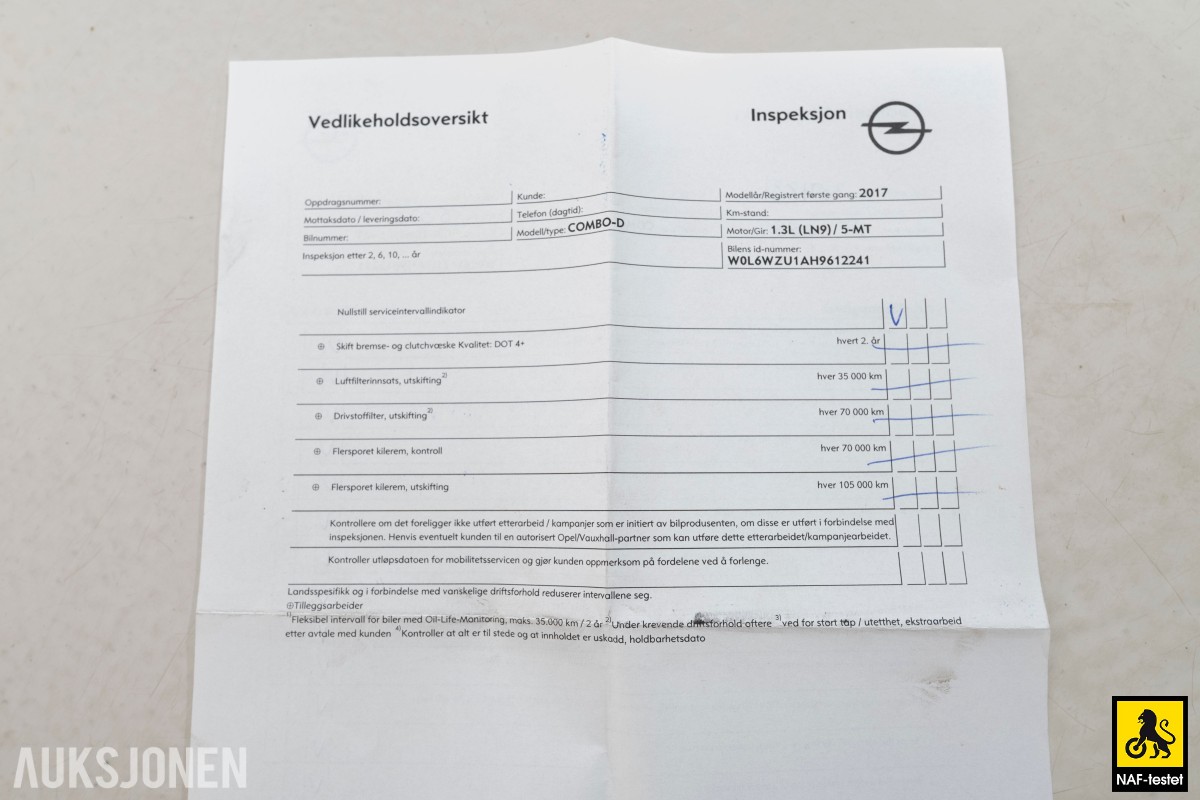 2017 Opel COMBO 1.2 D 95HK HENGERFESTE KLIMA SKYVEDØRER