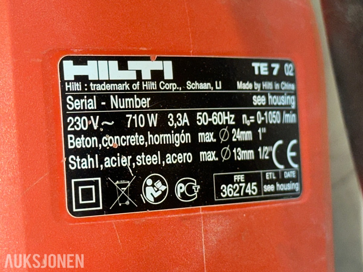Hilti, DeWalt og Bosch 8 stk. bor-/kombihammere