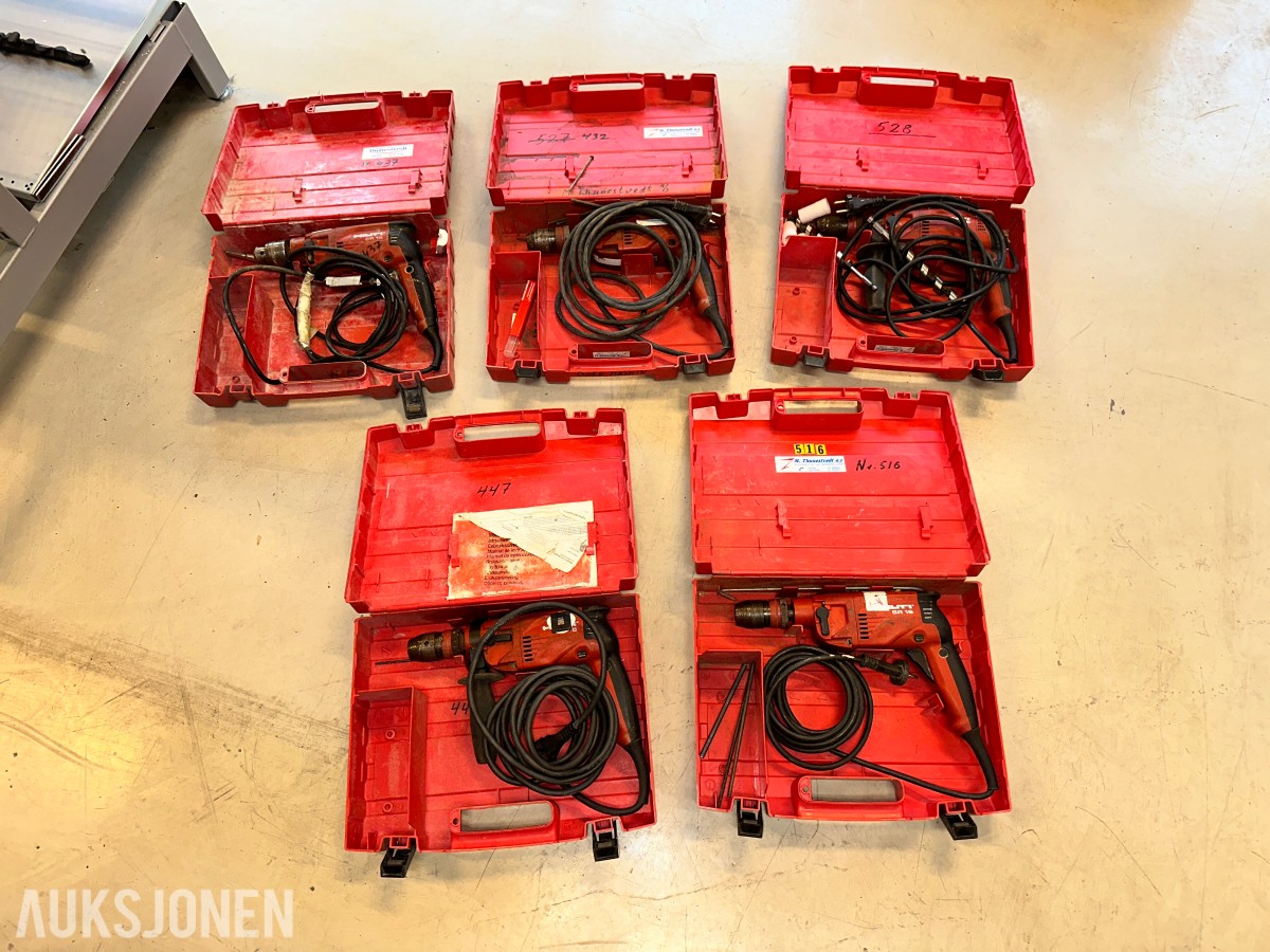 5 stk. Hilti SR16 slagdriller med kofferter og tilbehør