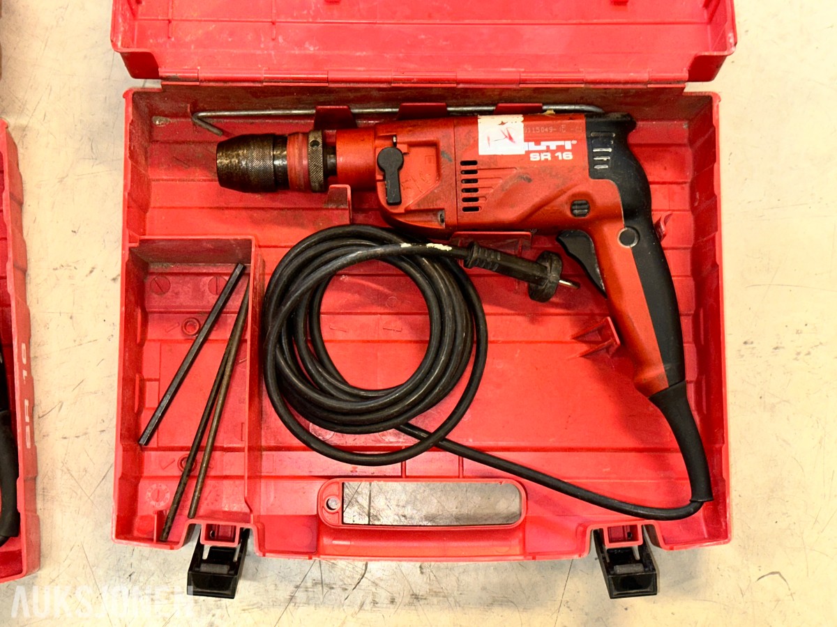 5 stk. Hilti SR16 slagdriller med kofferter og tilbehør
