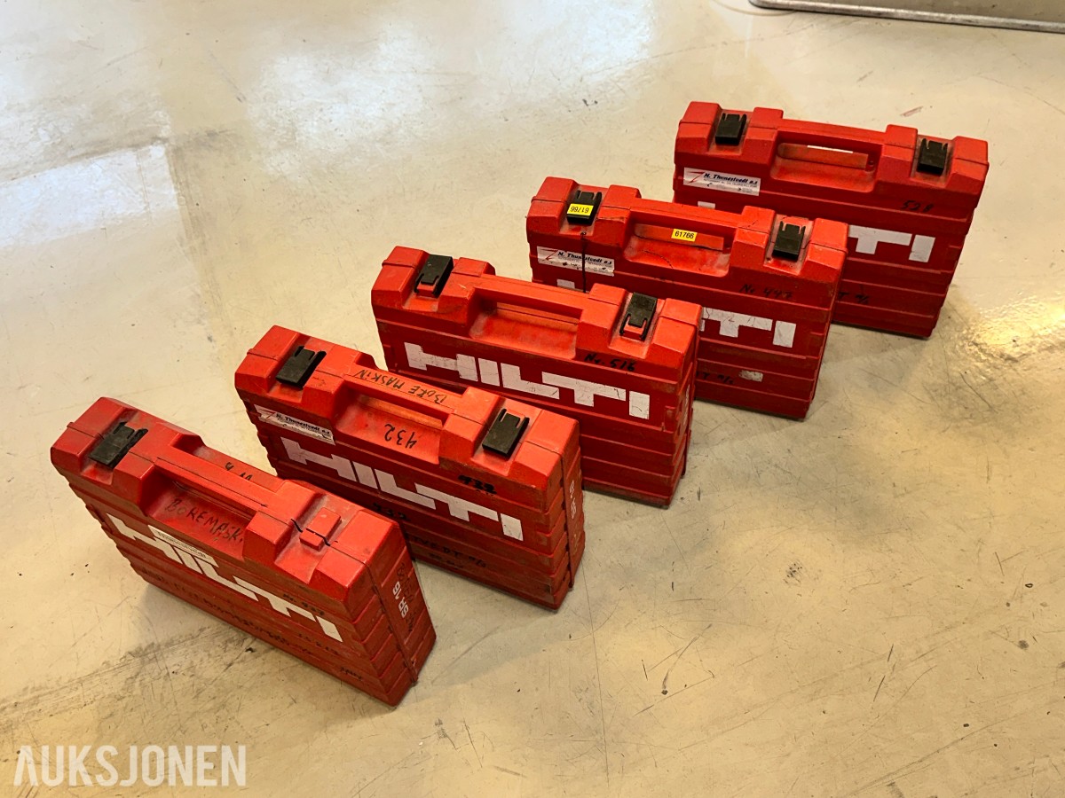 5 stk. Hilti SR16 slagdriller med kofferter og tilbehør