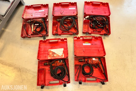 5 stk. Hilti SR16 slagdriller med kofferter og tilbehør