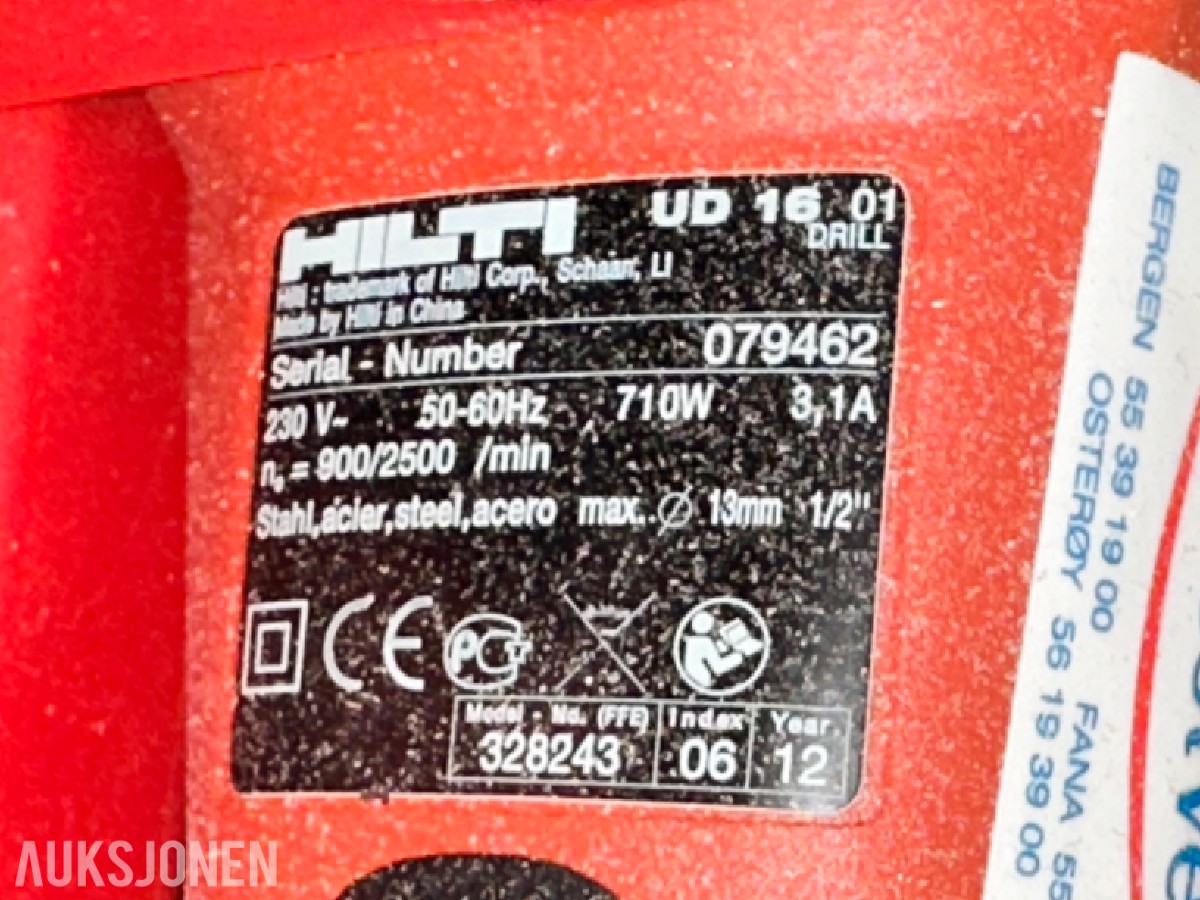 6 stk. Hilti UD 16 01 boremaskiner i koffert