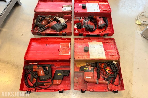 Hilti verktøypakke 4 stk. elektriske bor-/meiselhammere med kofferter og tilbehør