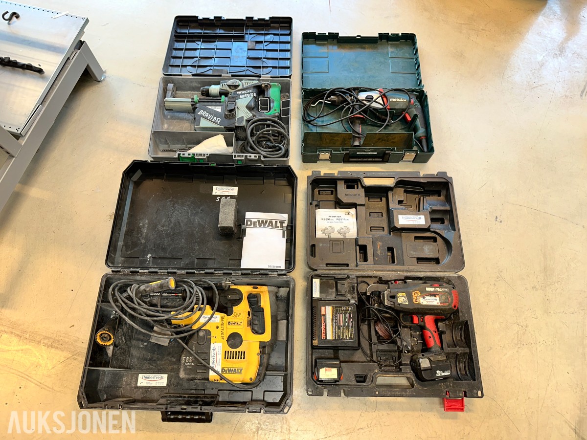 DeWalt, Hitachi og Metabo - elektroverktøy med kofferter og tilbehør