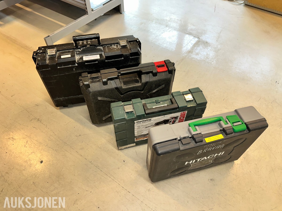 DeWalt, Hitachi og Metabo - elektroverktøy med kofferter og tilbehør