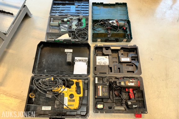 DeWalt, Hitachi og Metabo - elektroverktøy med kofferter og tilbehør