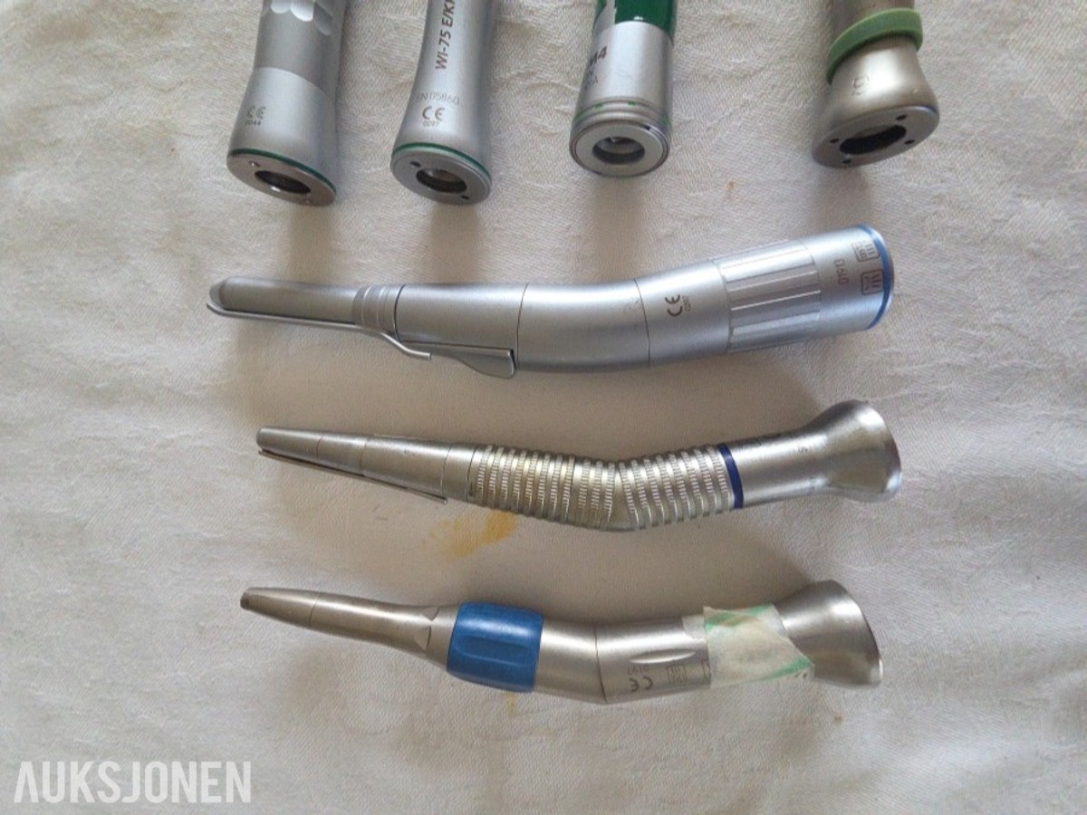 Parti med 10 dentale hånd- og vinkelstykker – KaVo, NSK, W&H, Nobel Biocare og Aesculap