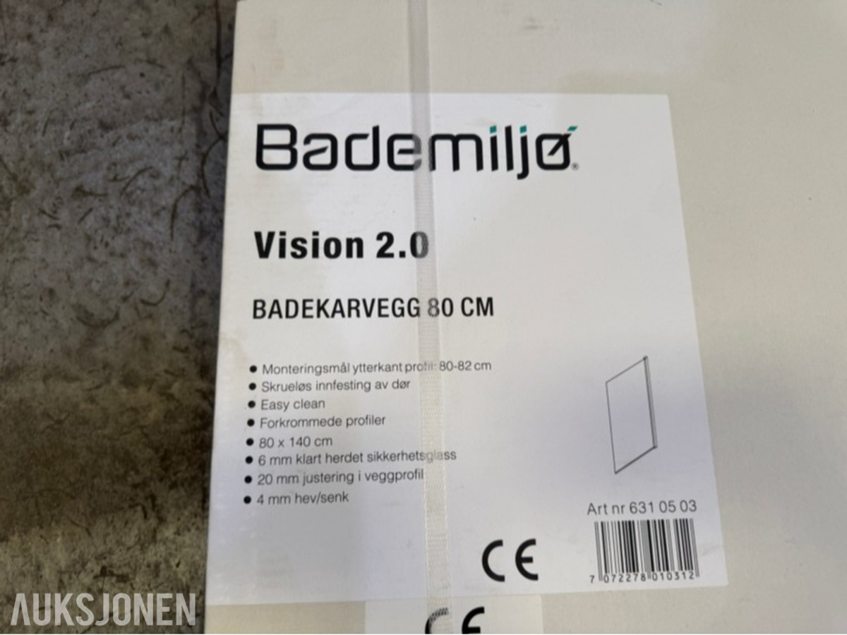 Bademiljø Vision 2.0 badekarvegg 80 x 140 cm