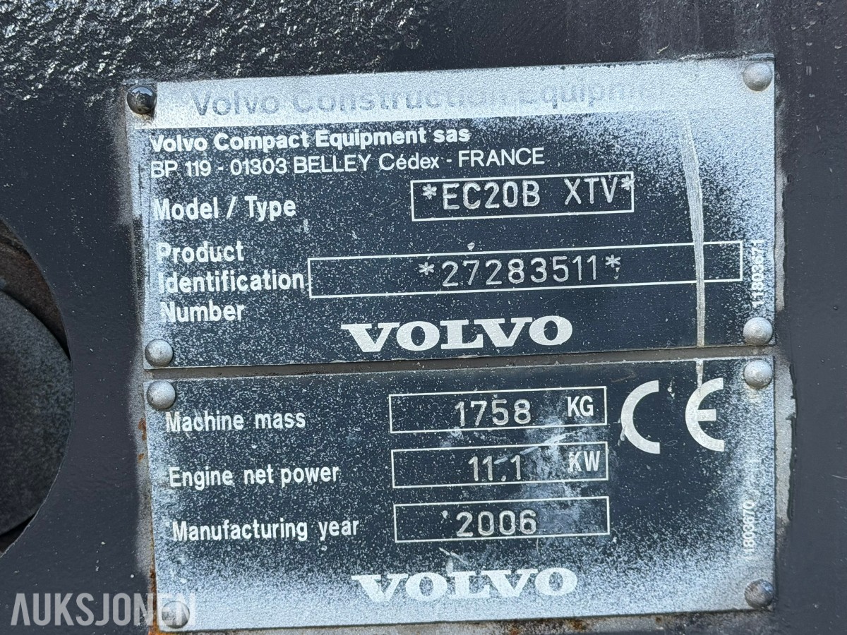 2006 Volvo EC20B XTV minigraver med 3 skuffer