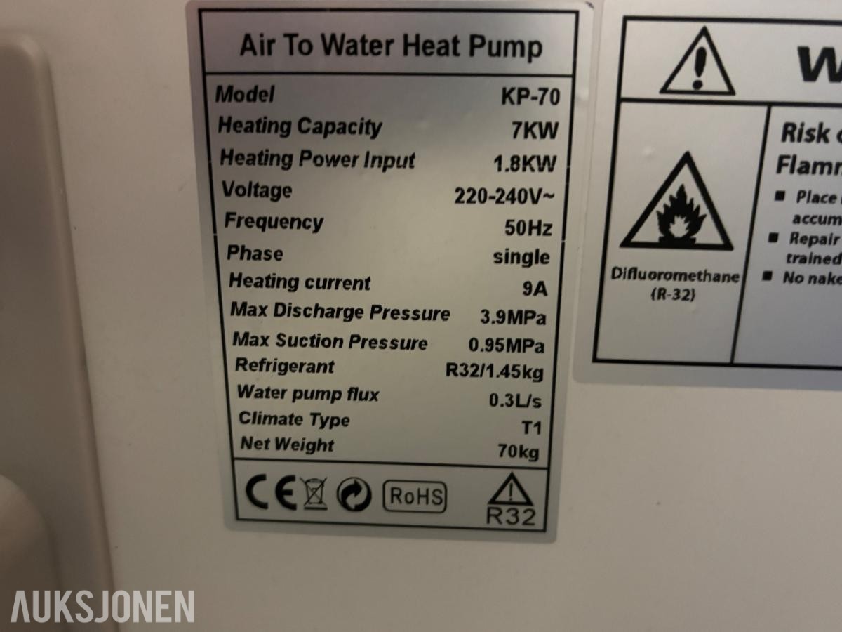 2024 KP-70 luft-til-vann varmepumpe 7 kW Demobrukt 