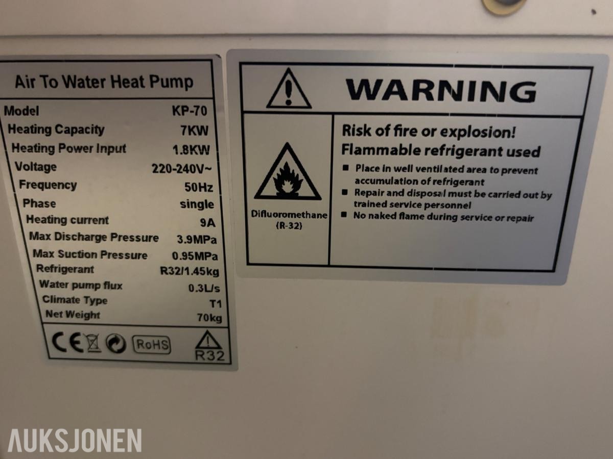 2024 KP-70 luft-til-vann varmepumpe 7 kW Demobrukt 