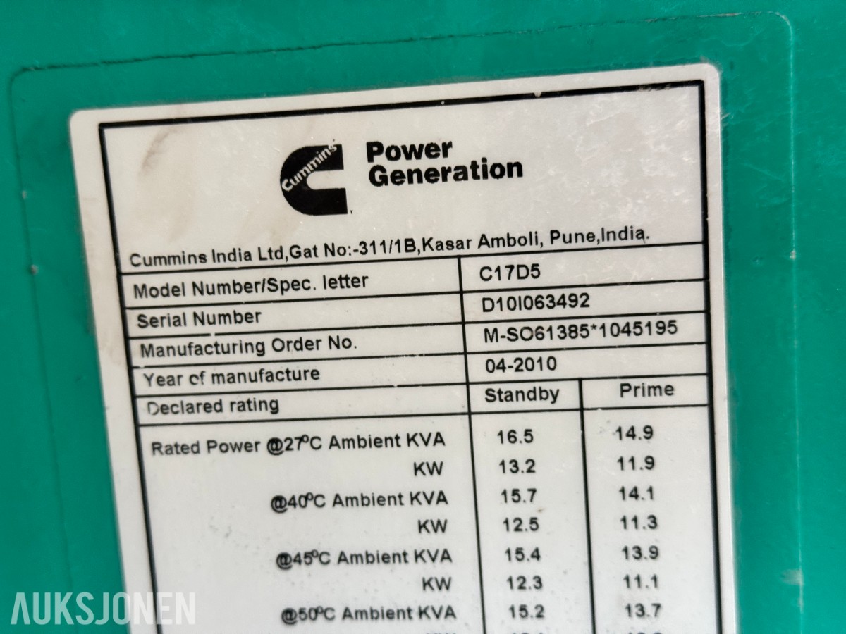 Satema/Cummins 17 kVA aggregat i container