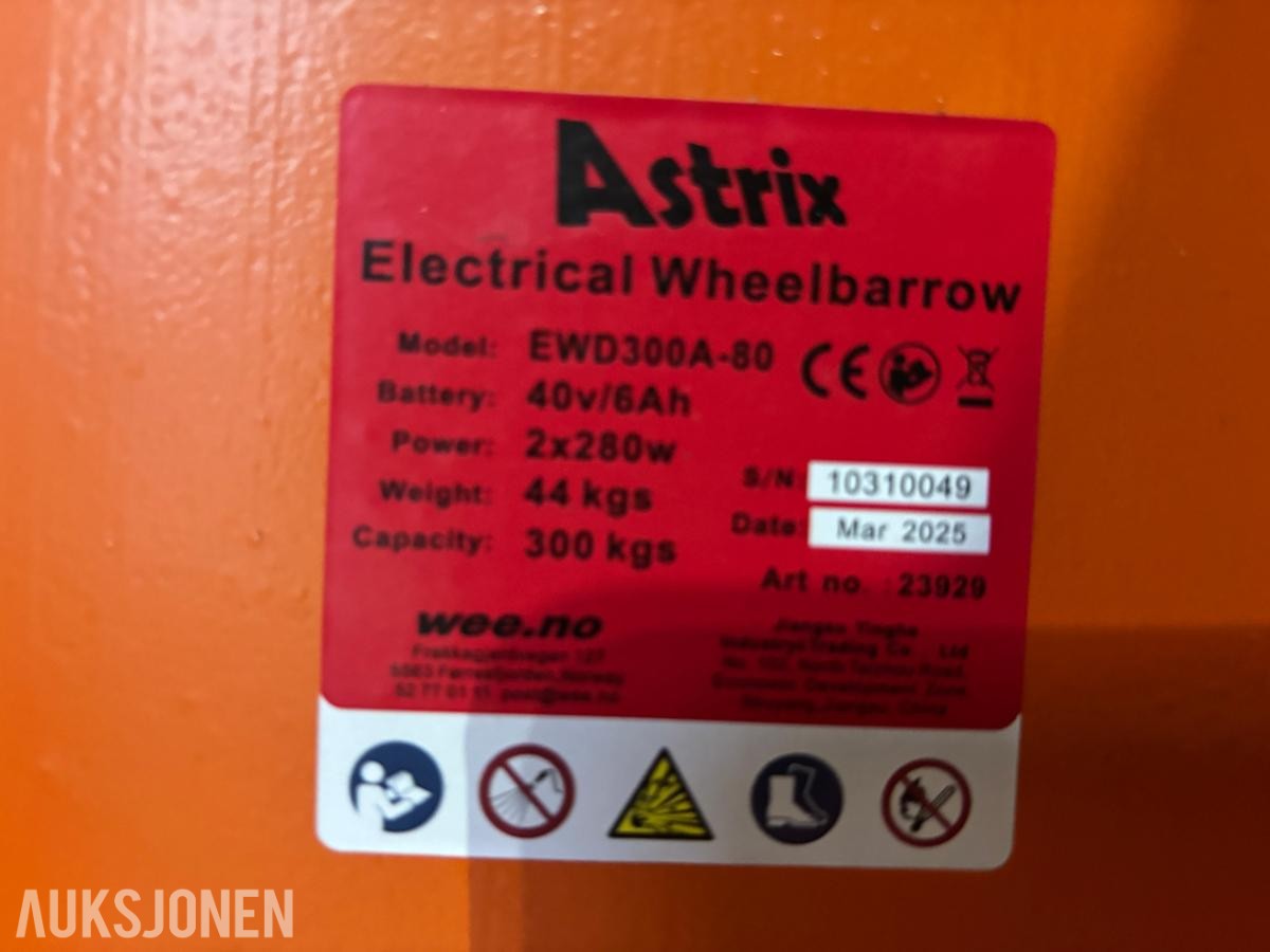 2025 Astrix EWD300A-80 elektrisk trillebår, 300 kg kapasitet