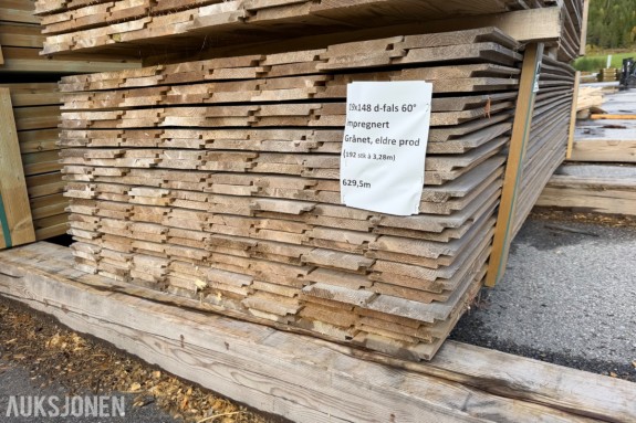 19 x 148 mm. Dobbeltfals kleding. 60 grader. Impregnert. Grånet (eldre produksjon)