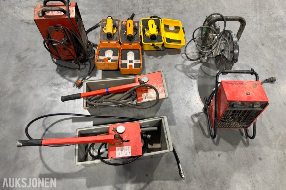 Verktøypakke - Sveiseapparat, nivelleringsinstrumenter, kappmaskin, varmevifte, trykktestpumper