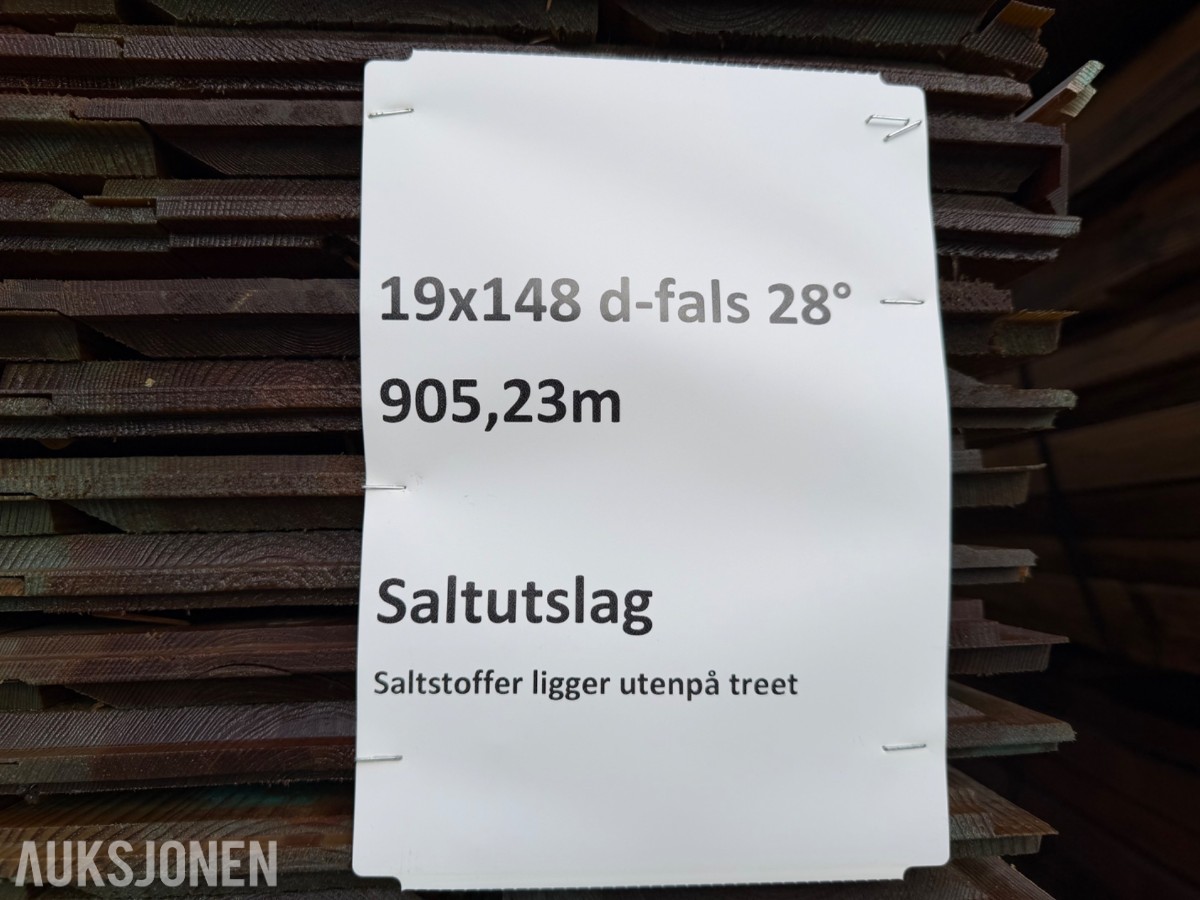 19 x 148 mm. Dobbeltfals Kledning 28 grader. Saltutslag
