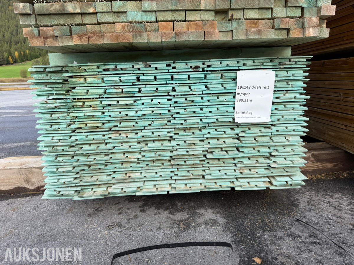 19 x 148 mm. Dobbeltfals Kledning. Rett m/spor. Saltutslag