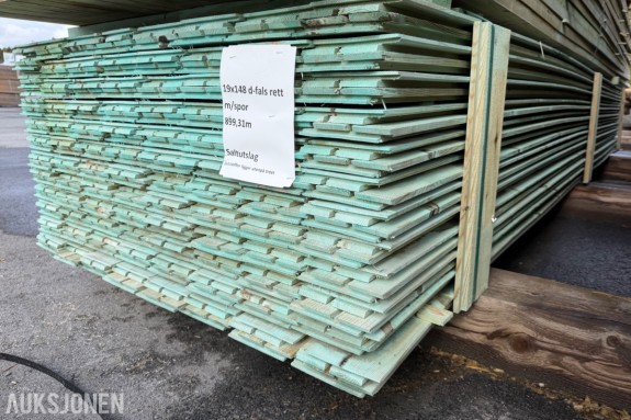 19 x 148 mm. Dobbeltfals Kledning. Rett m/spor. Saltutslag