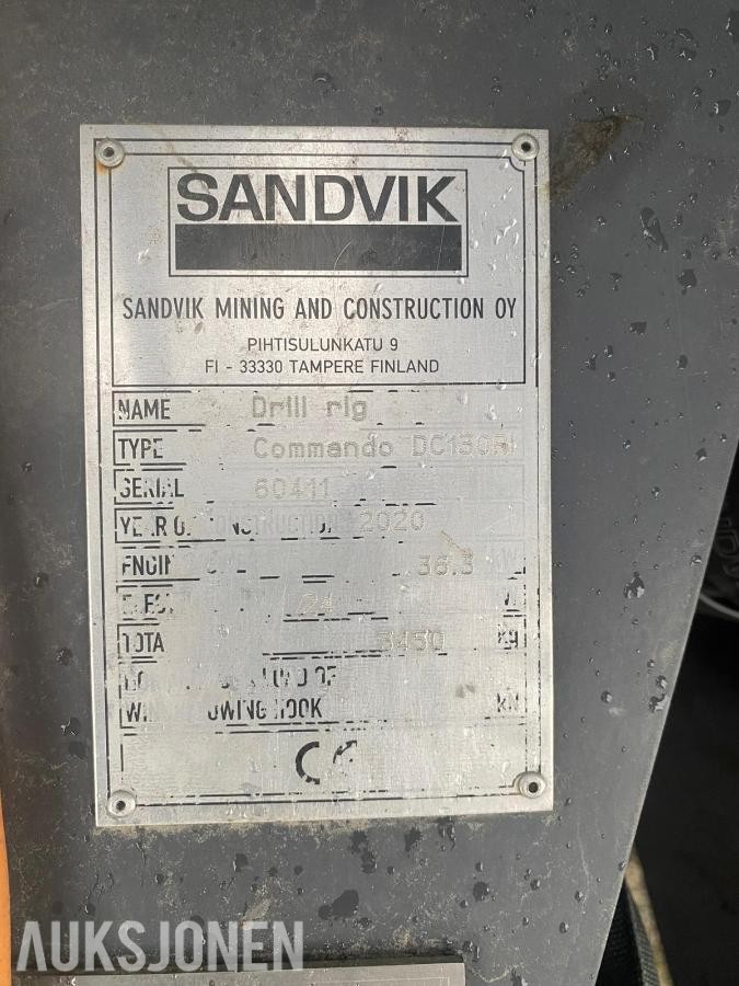 2020 Sandvik Commando DC130Ri borerigg, 2218 t, sentralsmøring, vinsj