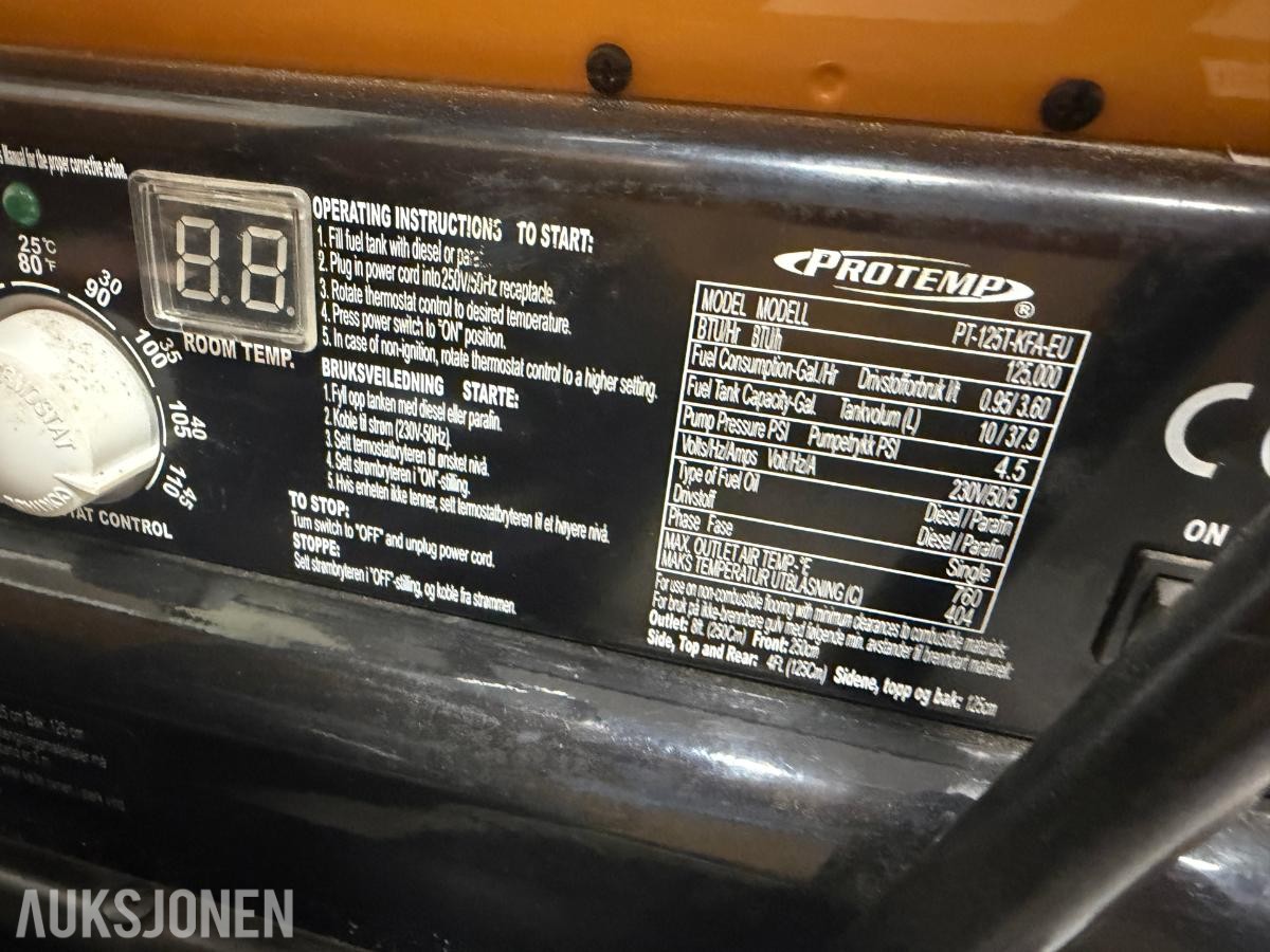 2 stk. ProTemp PT-125T-KFA-EU byggvarmere 37 kW