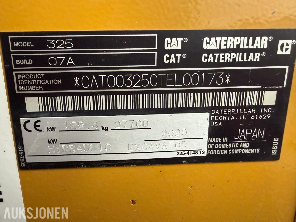 2019 Cat 325NG Gravemaskin m/Tiltrotator og S70-2 Skuffer