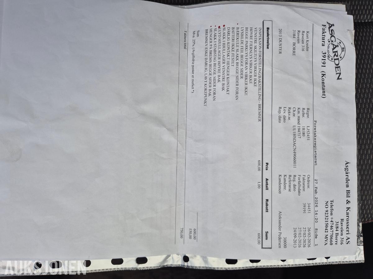 2013 DACIA DUSTER 1.5 DCI 110HK 4WD REP. OBJEKT