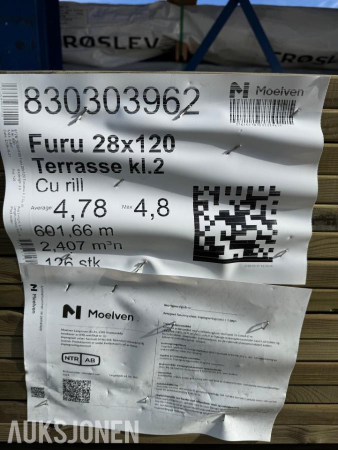 Furu 28x120 Rillet Terrassebord Cu kl.2