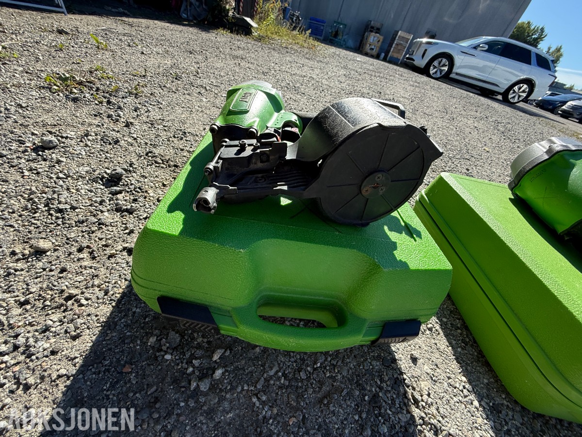 3 stk. ESSVE FN 34/90 spikerpistoler med kofferter og slange
