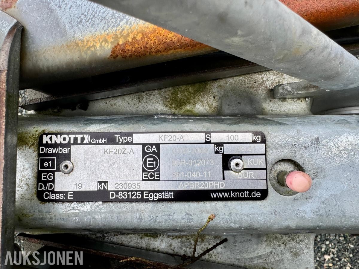 2012 Tysse 2-akslet tilhenger – 2000 kg Totalvekt