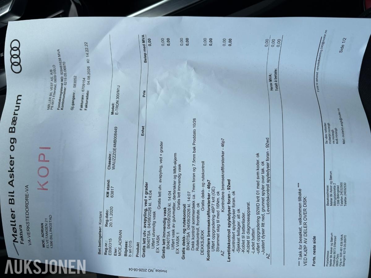 2021 AUDI E-TRON, 55 ADVANCED SPORT, QUATTRO, ACC, RYGGEKAMERA, KUPEVARMER