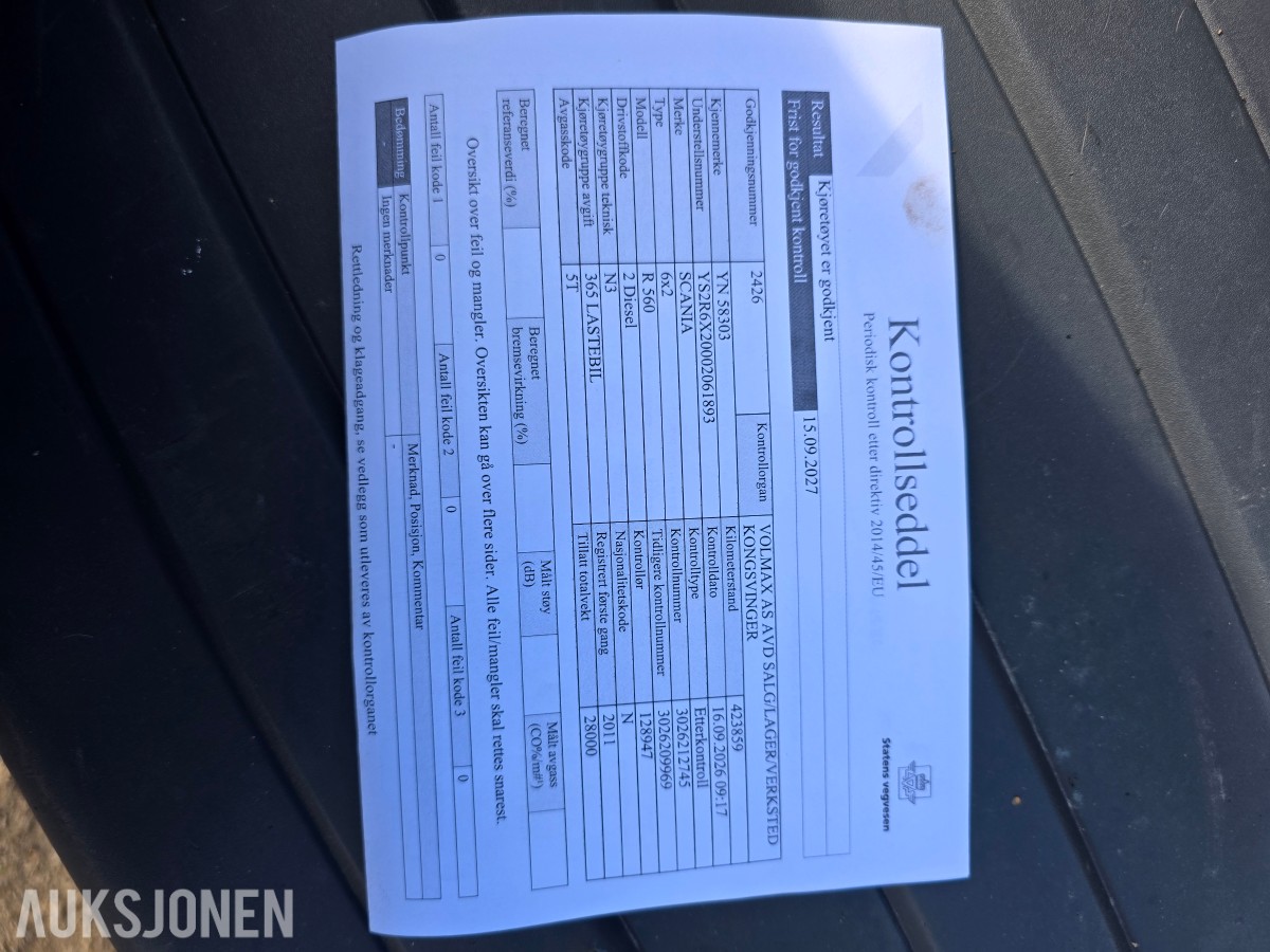 2011 Scania R 560 6X2 423 906 km-nylig EU-Godkjent