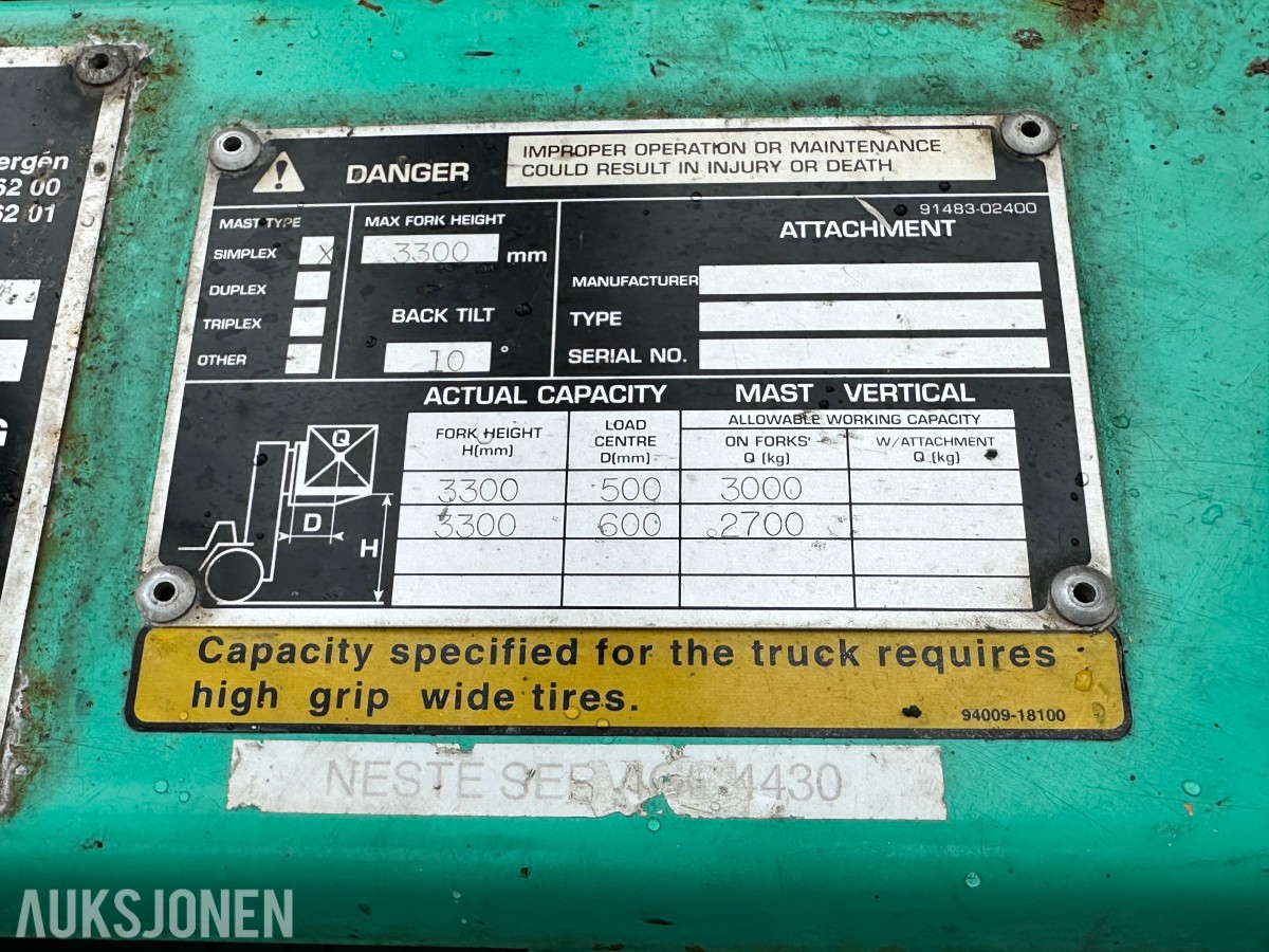 1997 Mitsubishi FD30CAP Gaffeltruck, 3 000 kg, 6 244 timer