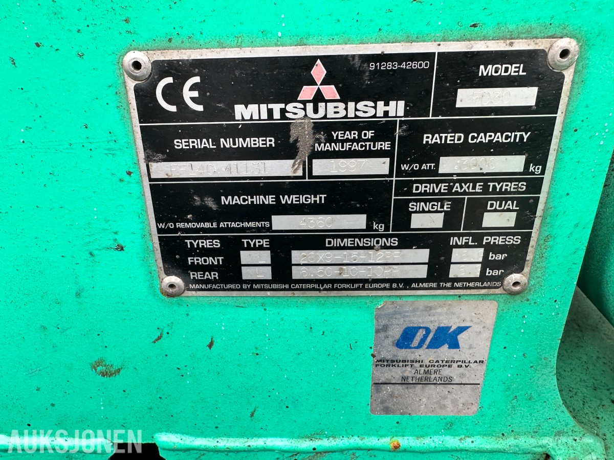 1997 Mitsubishi FD30CAP Gaffeltruck, 3 000 kg, 6 244 timer