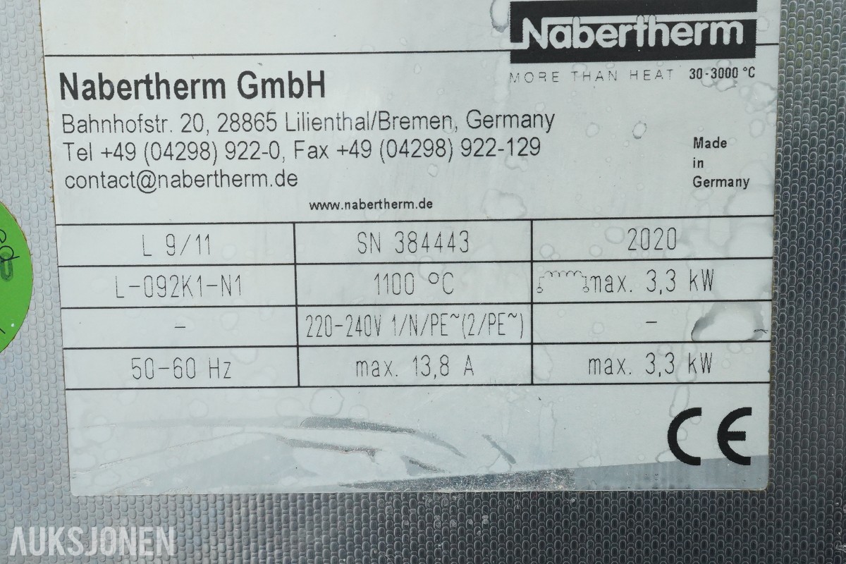Nabertherm L 9/11 – laboratorie-/muffelovn – 1100 °C – 2020