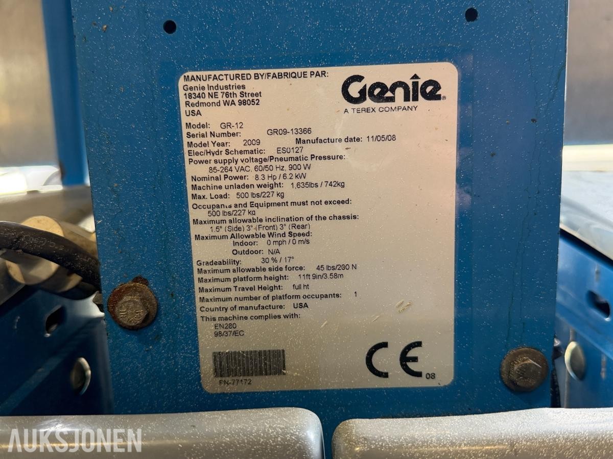 2009 Genie GR-12 mastelift med 5,5 meter arbeidshøyde