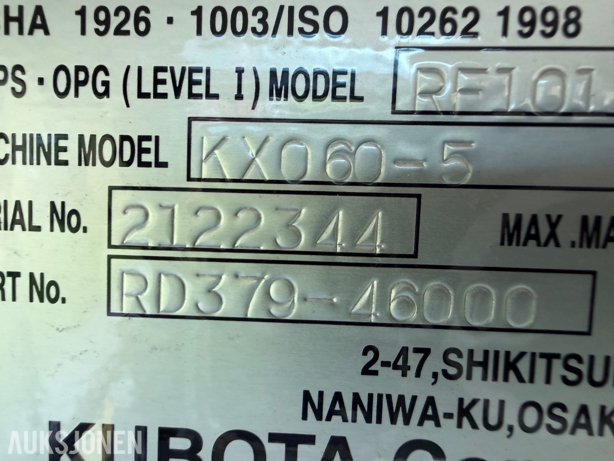 2021 mod. Kubota KX060-5, Engcon, sentralsmørning, 3329 timer ++