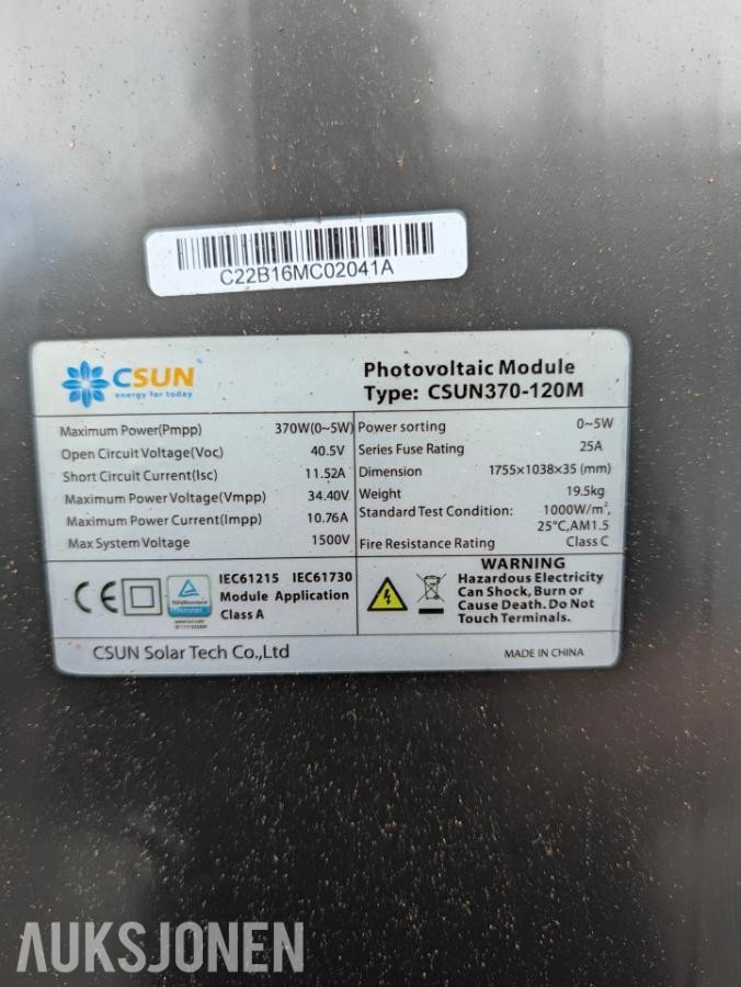 Solcellepaneler med monteringsmatriell Csun, Talesun *Ingen minstepris*