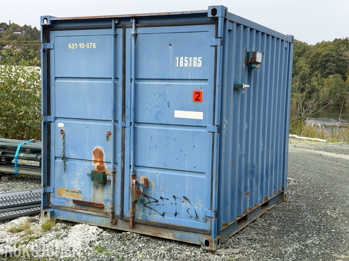 1996 Innredet 10 fots lagercontainer / verkstedcontainer med arbeidsbenk og reol