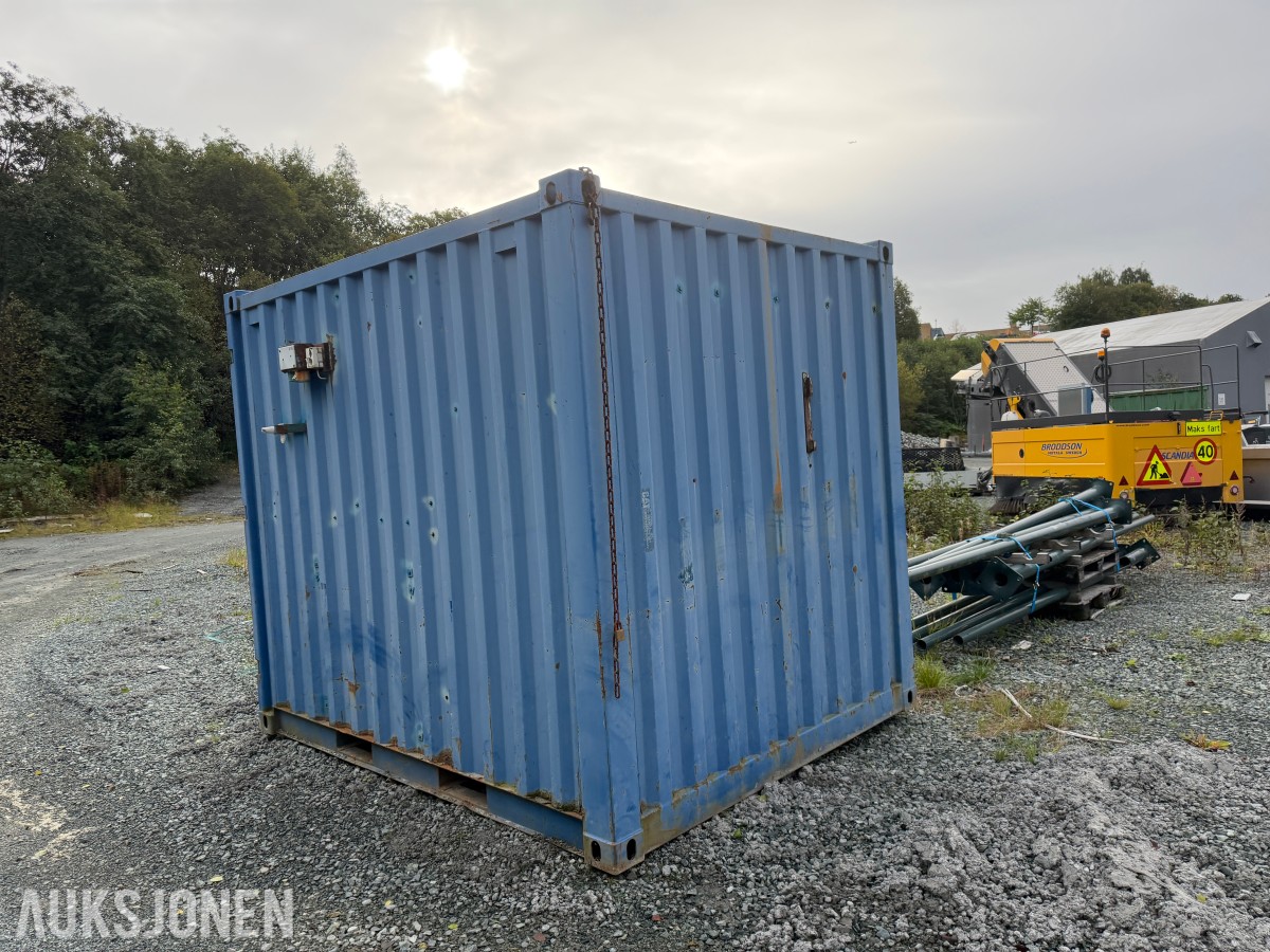 1996 Innredet 10 fots lagercontainer / verkstedcontainer med arbeidsbenk og reol