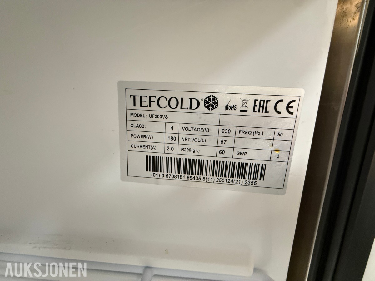 Tefcold fryseskap 200ltr UF200VS rustfritt H850